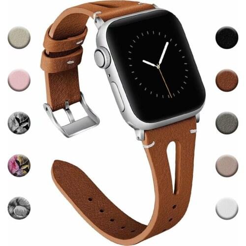 Leather Band For Apple Watch Band Strap 38mm 40mm 42mm 44mm Soft Breathable Sport Slim Bracelet Bands for iWatch SE 4 3 2 1