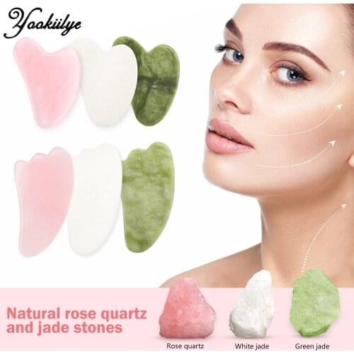 Natural Jade Gua Sha Scraper Board Massage Rose Quartz Jade Guasha Stone For Chin Neck Face Lifting Wrinkle Remover Beauty Care