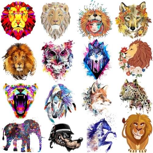 Thermal Stickers On Clothes Lion Parches DIY Iron On Patches For Clothing Heat Transfer Tiger Wolf Horse Animal T-Shirt Sticker