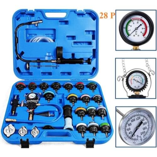 NEW 28 Pieces Radiator Pressure Tester, Coolant Pressure Tester Kit Cooling System Pressure Tester Kit with Carrying Case Blue