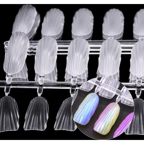 240 PCS False Practice Nail Tips Seashell Stripe Design Mermaid Style UV Gel for Nail Art Salon Display Fake Nail Sample