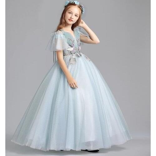 Tulle Long Flower Girl Dresses for Weddings Sweetheart Embroidery Beading Ball Gown Kids Party Communion Dresses