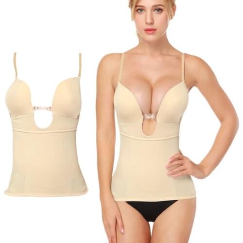 NINGMI Slimming Shapewear Body Shaper Camis Women Seamless Wedding Dress Waist Trainer Sexy Deep V Bra Cup Corrective Underwear