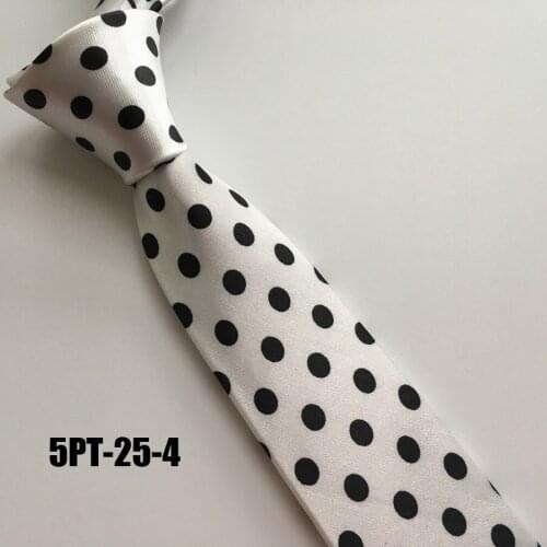 5cm Young Men Narrow Tie Stylish Dress Shirt Necktie White with Black Big Spots