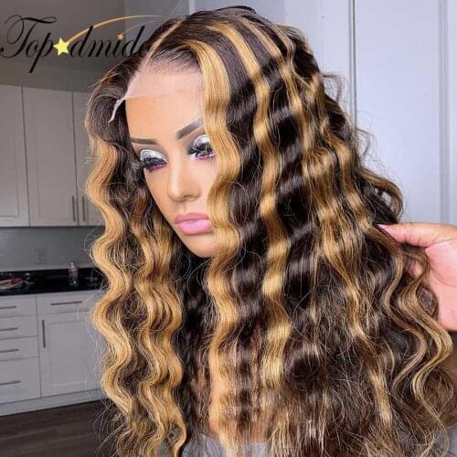 Highlight Color 13x4 Lace Front Wigs Pre Plucked Brazilian Wavy Human Hair Wig 180% Density Remy Glueless Lace Wig for Women