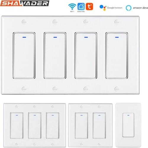 WIFI Smart Light Lamp Switch 15A US Rectangle Push Button App Remote Voice Control Work For Tuya Alexa Google Home 1/2/3/4Gang