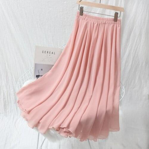 Women High Waist Swing Skirts Sweet A-Line Ankle-Length Skirt New Arrival Summer Chiffon Skirt Korea Fashion Prairie Chic