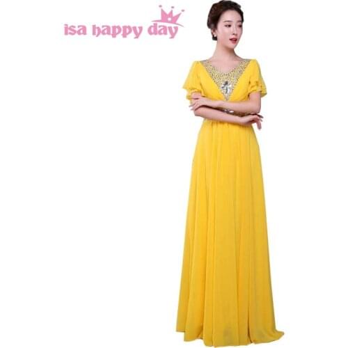 Women plus size v neck dress for bridesmaid chiffon tank brides maid floor length dresses 2020 yellow of wedding long H4160