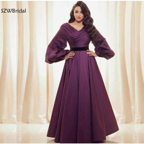 New Arrival V Neck Purple Long sleeve evening dress 2021 Robe de soiree Formal dress evening gowns for women Vestido de festa