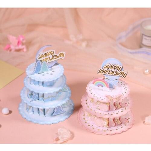 3D Pop-Up Cake Greeting Card for Happy Birthday Mothers Day Wedding Party Anniversary Graduation with Envelope H58C