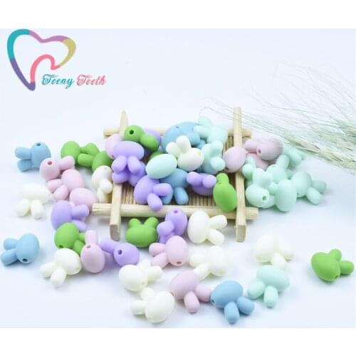 Teeny Teeth 5 PCS Rabbit Silicone Beads Baby Teething Teether Necklaces Beads For BPA Free Baby NursingNecklace Making Chew Toys