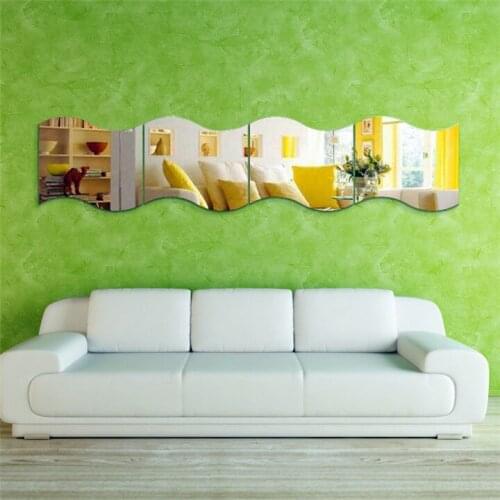 6Pcs Mirror Wall Stickers 3D Decorative Home Wave Shape Mirror Sticker Mural Modern Art Decals Living Room DIY Bedroom Decors