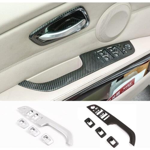 Car Styling Carbon Fiber Window Lifter Switch Button Frame Armrest Cover Sticker Trim For BMW E90 3 series Interior Accessories
