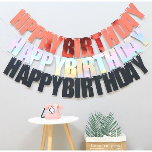Glitter Paper Happy Birthday Banners Garland Flag Kids Birthday Party Decoration Photo Booth Party Hanging Decor Supplies