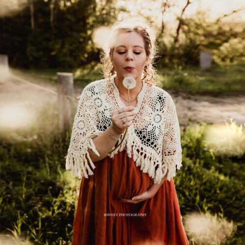 Boho Cotton Photo Shoot Half Sleeves Robe Maternity Dresses with Tassels Evening Party Costume for Women Photography Accessories