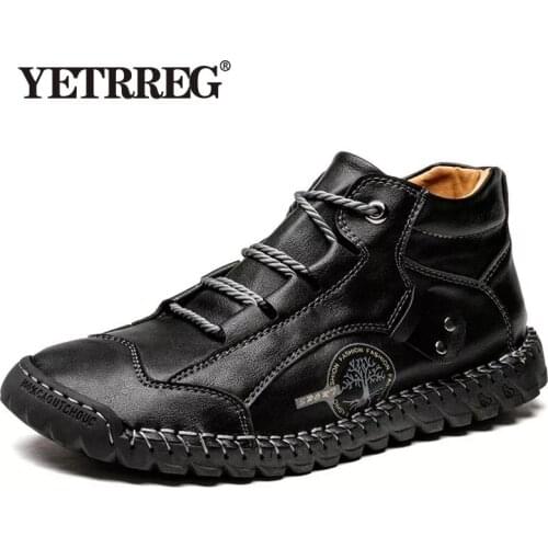 Brand Mens Boots High Quality Leather Mens Ankle Boots Comfortable Men Motorcycle Boots Outdoor Winter Shoes Mens Work Shoes