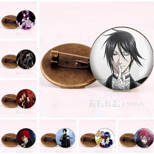 Anime Black Butler Brooches Bronze Badge Kuroshitsuji Ciel Phantomhive Sebastian Grell Madame Red Cosplay Gift