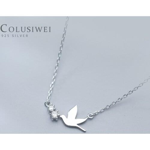 Colusiwei Dazzling Real 925 Sterling Silver Cute Bird Clear CZ Necklaces Pendants for Women Fashion Necklace Fine Jewelry 2019