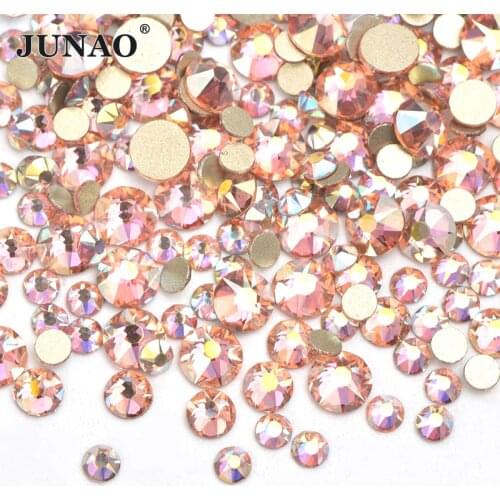 JUNAO 16 Cut Facet SS10 SS16 SS20 Mix Size Glass Crystal Champange AB Flatback Nails Rhinestones Glitter Decorations Gems