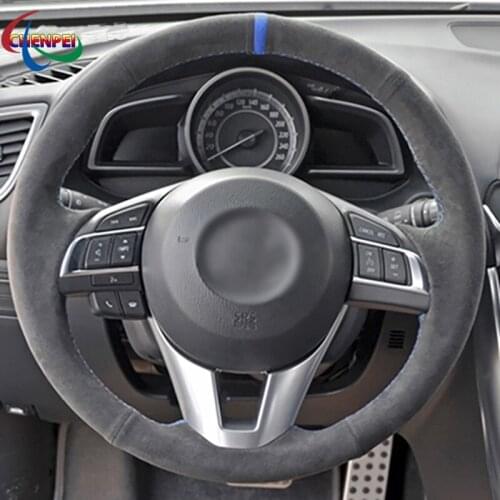 DIY Non-Slip Black Leather Car Steering Wheel Cover For Mazda CX-5 Mazda 3 Axela Mazda 6 Atenza Mazda 2 CX-3 2016