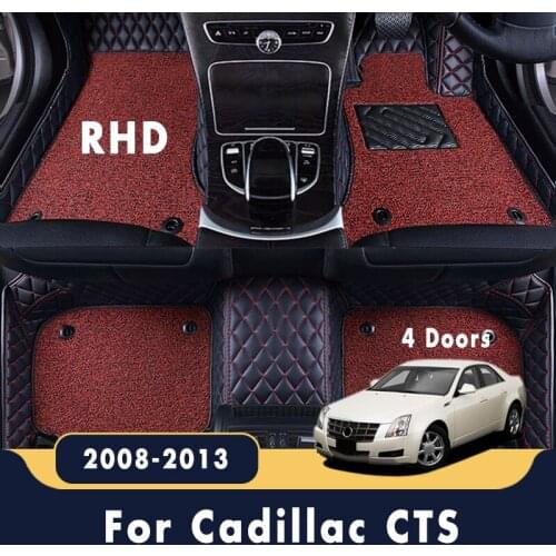 RHD Double Layer Wire Loop Car Floor Mats For Cadillac CTS 4 Doors 2013 2012 2011 2010 2009 2008 Custom Auto Leather Carpets