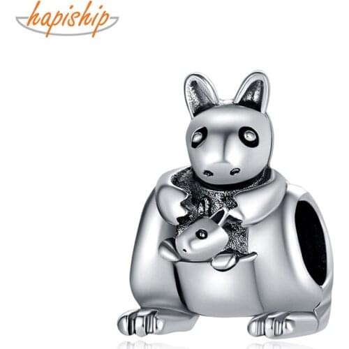 Hapiship Creative Original Daisy Fashion Animal Mother Kangaroo Charm Beads Fit Charm Bracelet Female DIY Jewelry Making CZ044