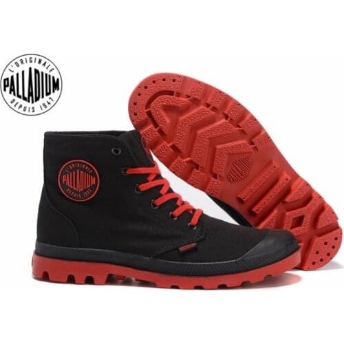 PALLADIUM Pampa Classic Black and red Canvas Shoe Ankle Botas Cowboy Sneakers Boots Fashion Canvas Walking Shoes 40-45