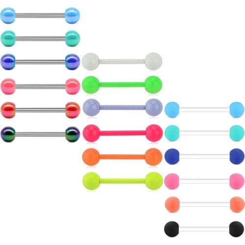 15-18 PcsTongue Rings Nipple Rings Stainless Steel and Acrylic Straight Barbell RetainerTongue Nipple Piercing for Women Men Bar