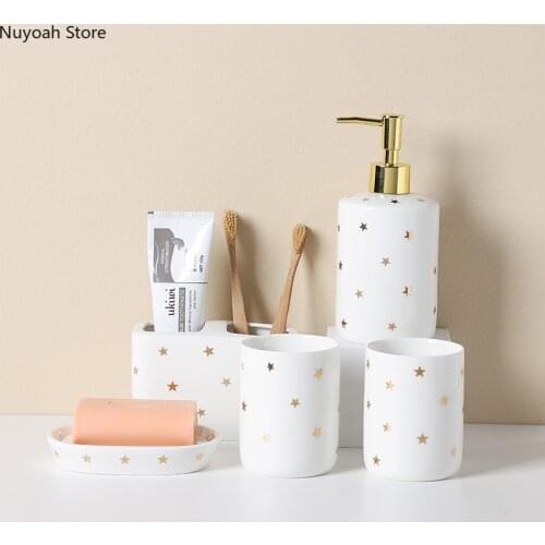 Household Bathroom Supplies White Ceramic Toothbrush Holder Lotion Bottle Toothpaste Dispenser Bathroom Decoration Accessories