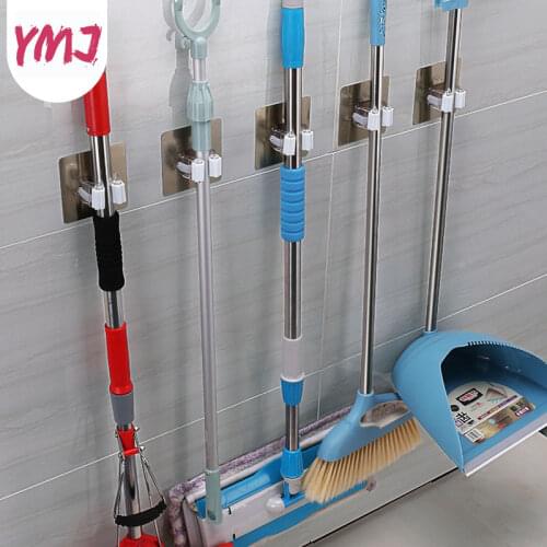 Mop Holder for Bathroom Wall Hooks Self-adhesive Waterproof Mop Hanger Suction Cup Hook Broom Holder Umbrella Rack Kitchen Tools