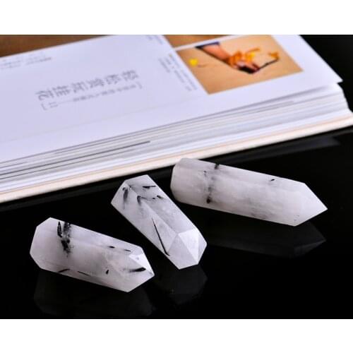 1PC natural crystal white transparent quartz tourmaline symbiotic crystal hexagonal column mineral jewelry home decoration gift