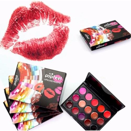 New Fashion 15 Colors/Set Women Moisturizing Long Lasting Lip Gloss Palette Girls Nude Cosmetic Makeup Lip Tools