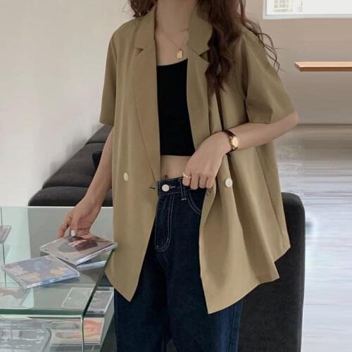 2021 Autumn New Korean Style Loose Casual Short-sleeved Suit Small Suit Womens Thin Jacket Top Casual Coats Women