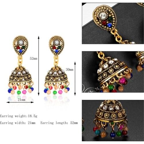 New Design Ethnic Earrings Antique Vintage Colorful Beads Tassel Dangle Pendant Carved India Women Jewelry Floral Luxury HX6E