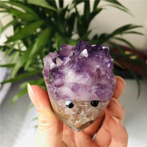 Wholesale Natural Minerals Amethyst Crystal Cluster Hedgehog Hand Engraving Modern Home Decor Craft Small Decorations Gifts
