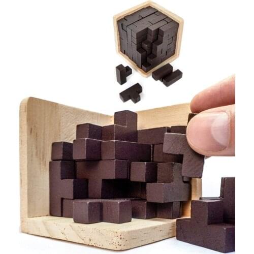 Original 3D wooden brain teaser wooden educational toy Kong Ming lock Luban lock magic bean Tetris 54 T combinations