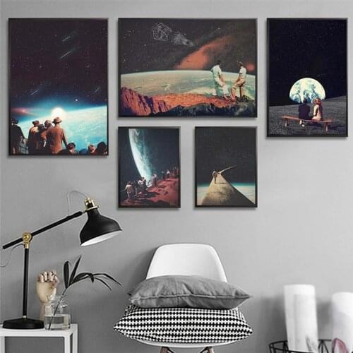 Retro Soviet Space Earth Posters and Prints Night Sky Universe Earth Galaxy Wall Art Modern Science Fiction Pictures Home Decor