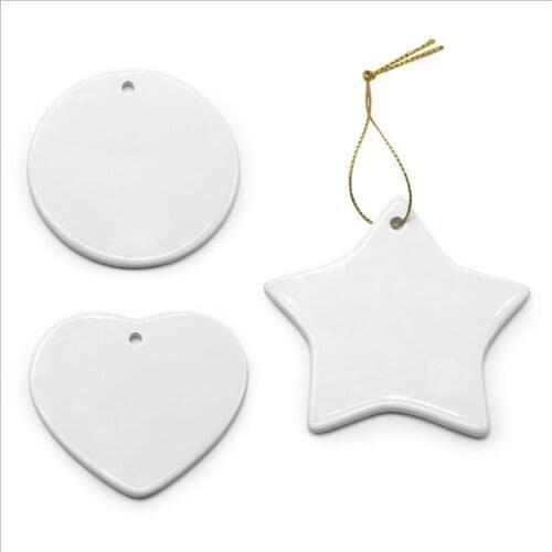 Sublimation christmas ceramic five star charms with rope hot transfer printing custom consumable can print two sided 200pcs/lot