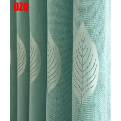 European Style Curtains for Living Dining Room Bedroom New Blue-leaf Korean Fresh White Leaf Combination Linen Jacquard Curtains