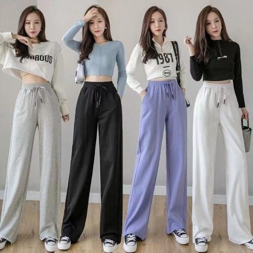 Wide Leg Pants Women Baggy Joggers Spring 2021 New High Waist Gray Black Sweatpants Sport Clothing Trousers Femme Ropa Mujer