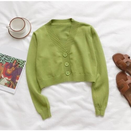 Women Cropped Cardigan Sweaters Female Black White Short Sweater V-Neck Single Breasted Sweater Woman Knitted Cardigan