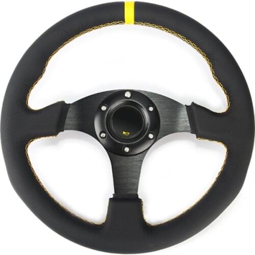 Universal 14 inch Modified Car Racing Steering Wheel 350mm Universal Flat Real Leather Auto Sport Steering Wheel With Logo