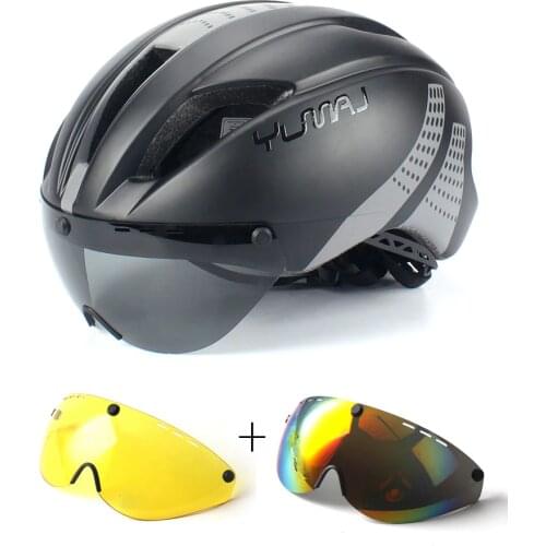 Bicycle Helmet Bike Time Trial Men 3 lens Cycle Helmet Magnetic Buckle Riding Helmet With goggle Bike Helmet Road Casco Ciclismo