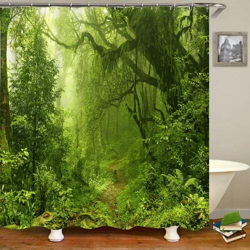 Waterproof Bathroom Shower Curtains Natural Forest Bath Curtains 3d Printing With Hooks 180*180 Washable Polyester Cloth Decor
