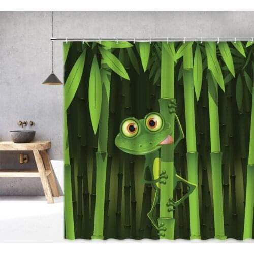 Green Plant Frog Shower Curtain Bathroom Shower Curtain Waterproof Belt Hook 3D Printing 180*200cm Polyester Shower Curtain