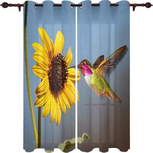 Retro Daisy Hummingbird Flower Window Curtains Kids Room Living Room Curtain Panels Valance Curtains for Kitchen