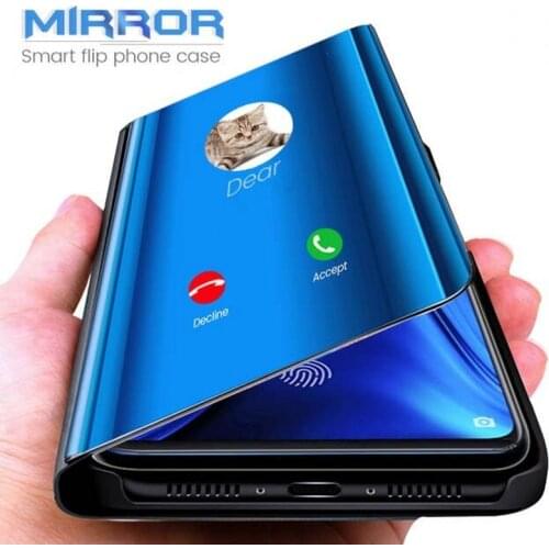 Mirror Smart Case For Xiaomi Redmi Note 8 7 6 10 Pro Cover PU Leather Stand Flip Case For Xiaomi Redmi 9A 9T POCO X3 Pro