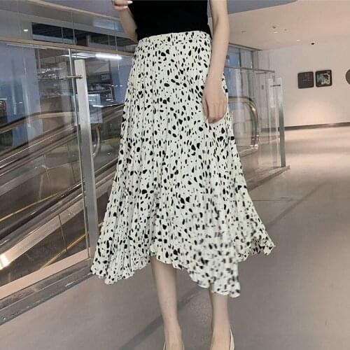 Skirts Women Irregular Printed Pleated High Quality Elastic Chiffon Womens Mid-Calf Long Leisure Korean Female Skirt All-match