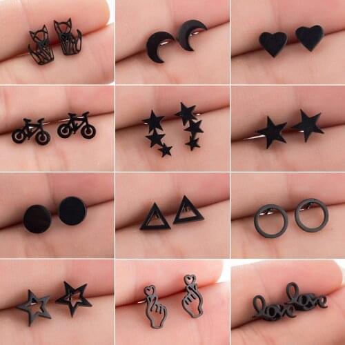 Oly2u Small Stainless Steel Geometric Earrings for Women Statement Jewelry Earings Cute Heart Round Fox Earing Studs Bijoux