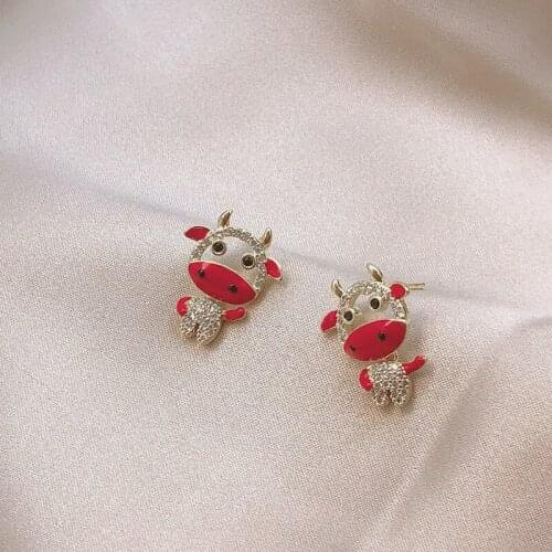 Zodiac ox this life year earrings female lovely earnail contracted and compact anti-allergy new tide red ornaments